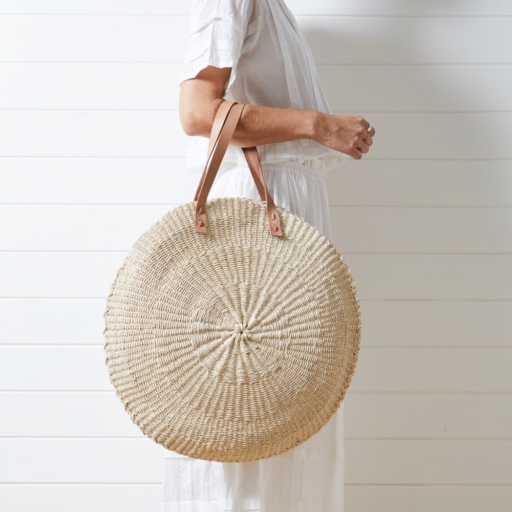 Recycled Paper Straw Scallop Oversize Tote Bag New